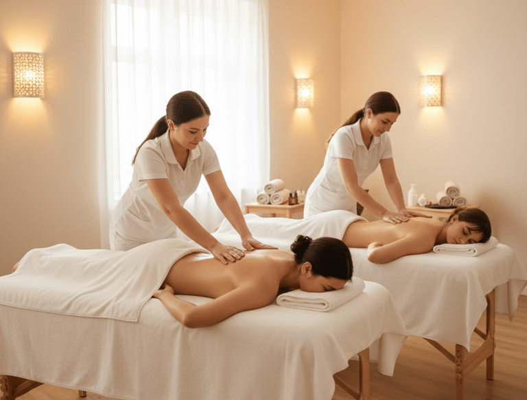 dos camillas, masaje en pareja