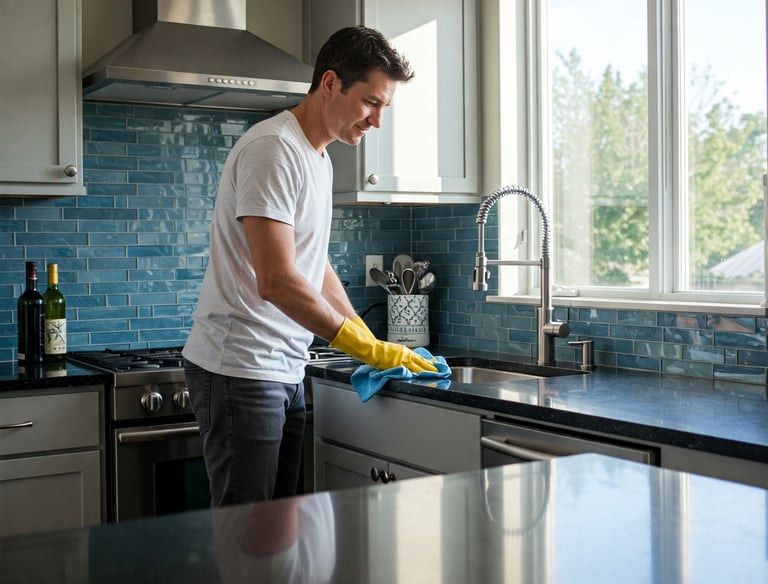 Hombre limpiando la cocina