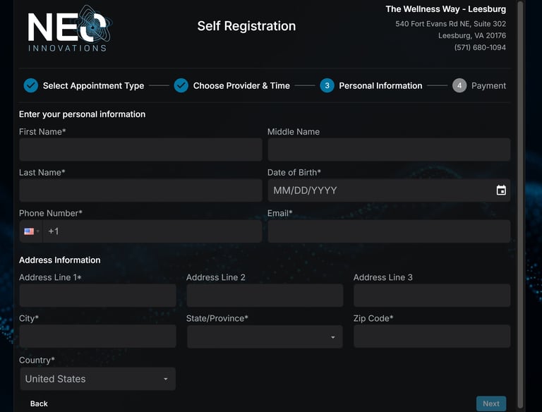 Self registration inputting information