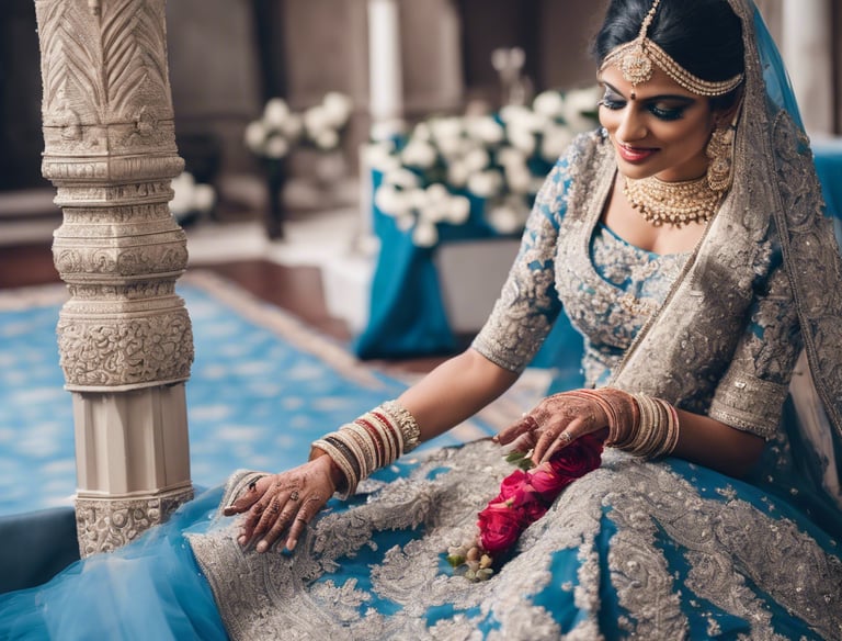 a woman in a blue jacket and sunglasses standing in front of a mirror