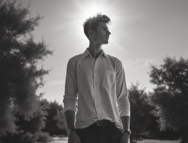 Several adults are gathered around a young girl, placing their hands gently on her shoulders in a supportive gesture. They seem to be outdoors, with trees and a small building visible in the background. The scene conveys a sense of care and community.