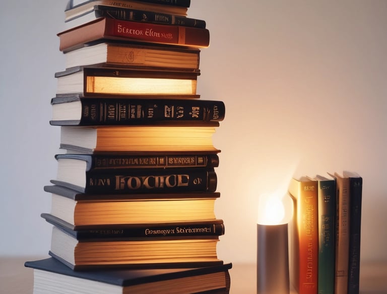 A person with long hair is sitting on a stool in a dark room, reading a document titled 'Action and Recovery'. The room features a circular light or projection on the floor and several cushioned stools scattered around.