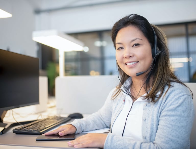 a woman in a headset with a headset and a headset
