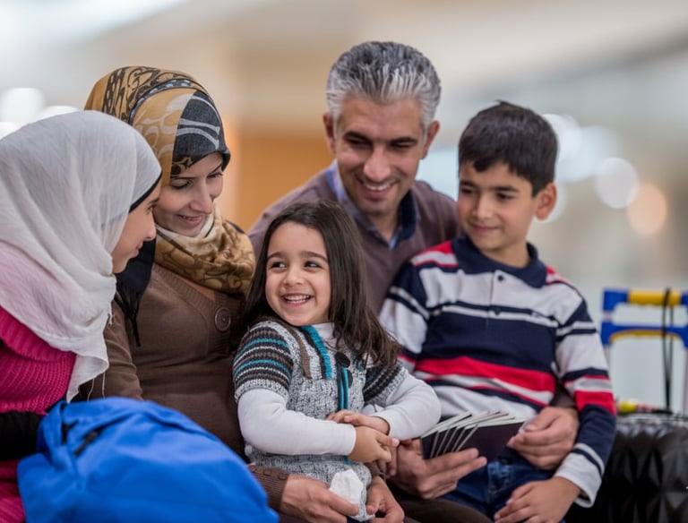 Family celebrating with Canadian travel documents, a key success for visa consultants.