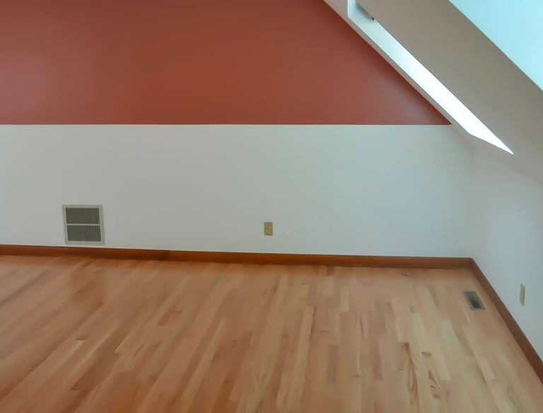 hardwood floor install and two tones color in the walls