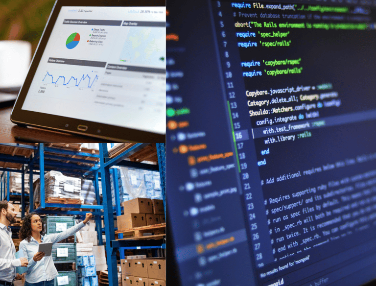Pantalla de software personalizado para control de inventarios en almacén industrial