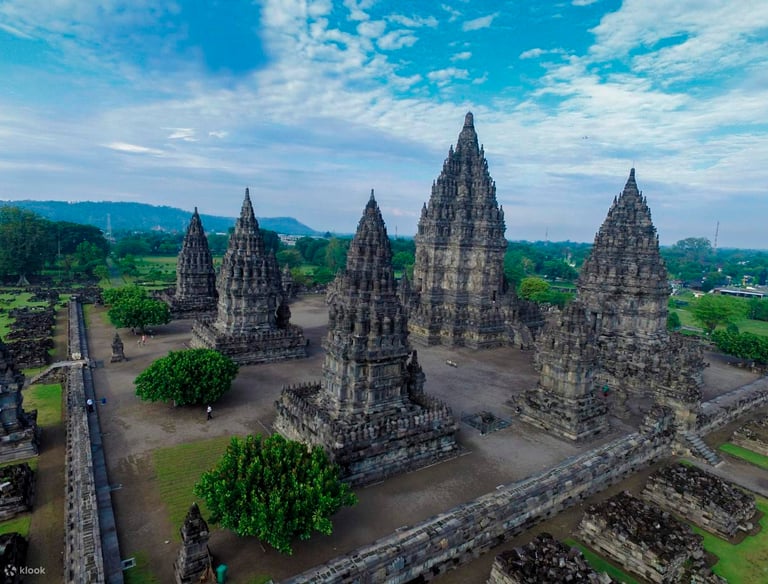 a group of temples in a large area with a sky view