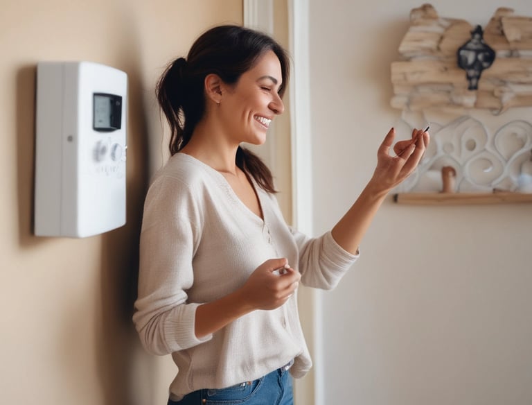 Technician adjusting a modern climate control system in a home.