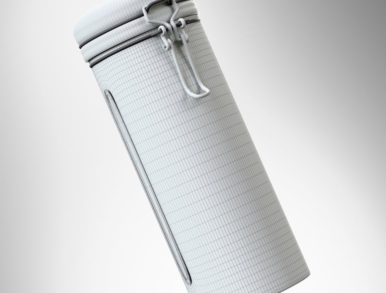 The mesh view of a Tiesta Tea canister created in 3D software