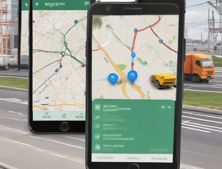 A large building features the branding 'Santos Brasil Logistica' with colorful patterns. The structure is positioned under a partly cloudy sky.