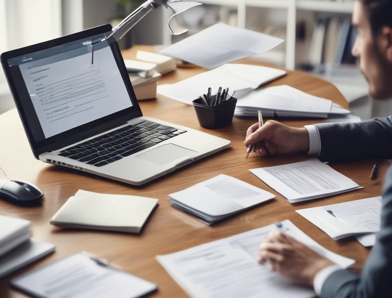 a person holding a cell phone in front of a laptop