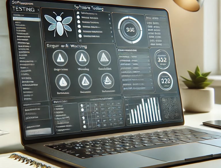 a photo illustrating quality assurance service with alerts and bugs on a screen