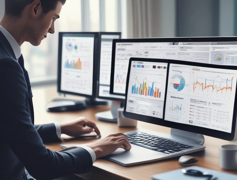 a man riding a skateboard down a street next to tall buildings
