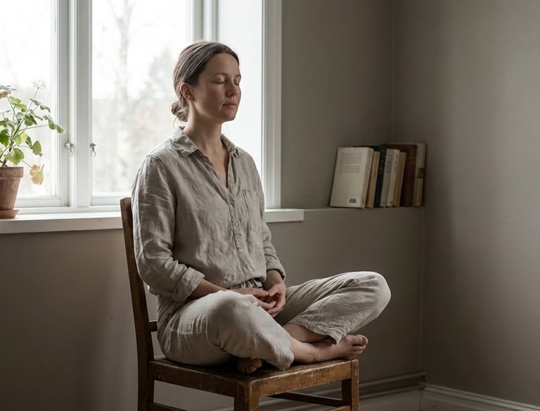 Persona practicando meditación en silencio durante retiro EntEra
