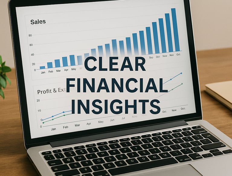 Computer screeen displaying positive financial growth graphs for small business bookkeeping support