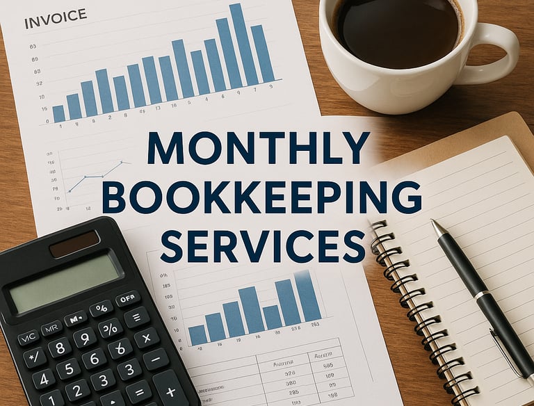 Organized bookkeeping records with spreadsheets and financial reports for small business tracking