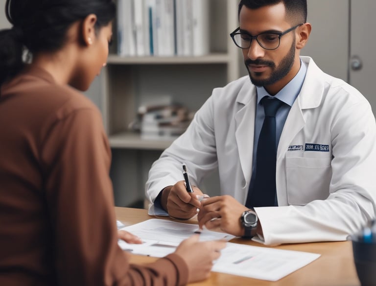 A healthcare professional administering a drug test to a person in a workplace setting.
