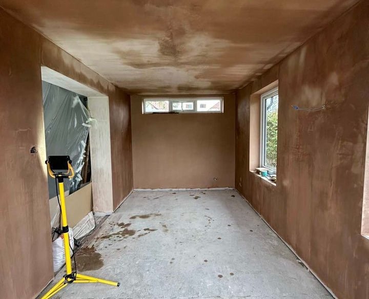 Plaster applied to an interior wall for a smooth finish