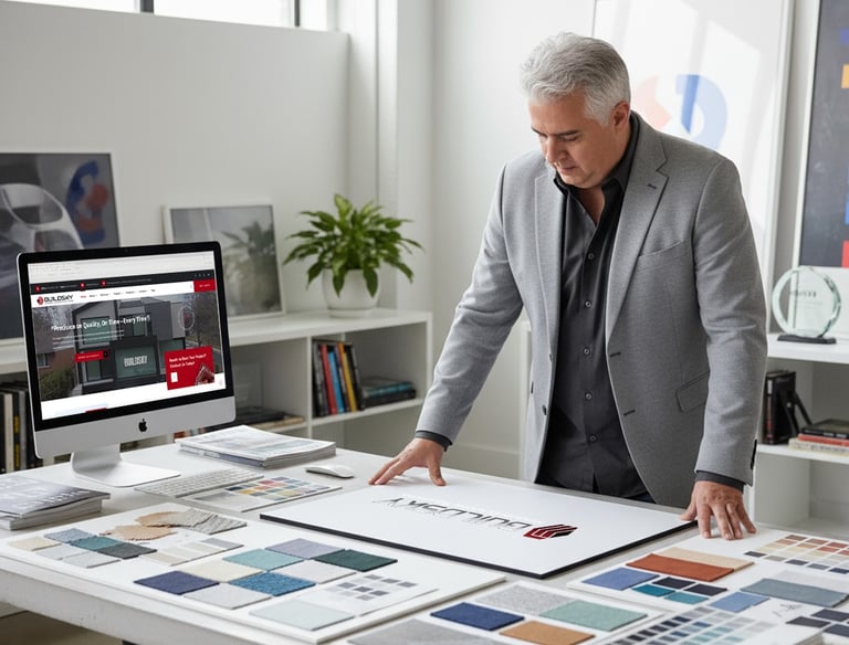 David reviewing a printed logo on board.