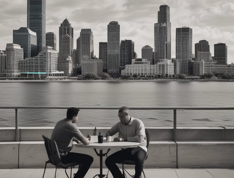 A scenic view of Detroit skyline.