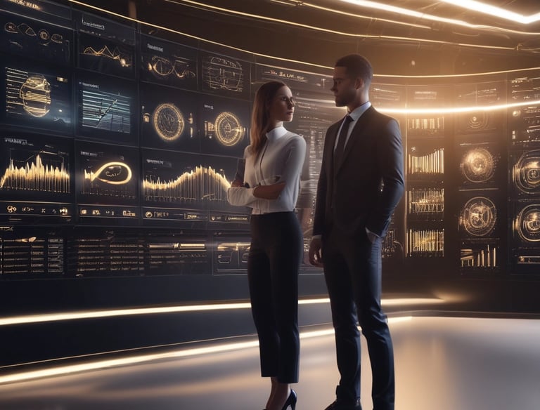 A professional working on a laptop with automation software displayed on the screen.