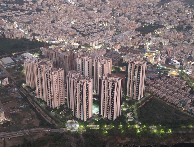 a cityscape of a city with a lot of buildings in hyderabad