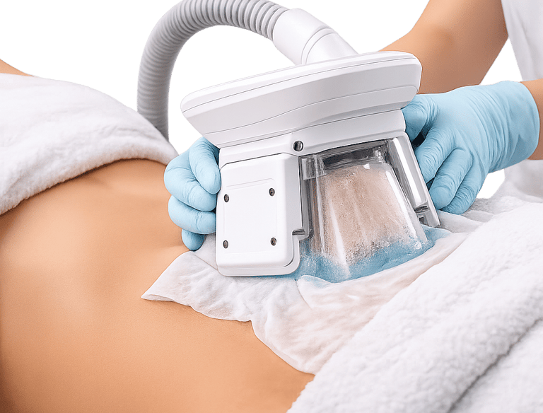 a person is getting a kryo aplicator on his belly