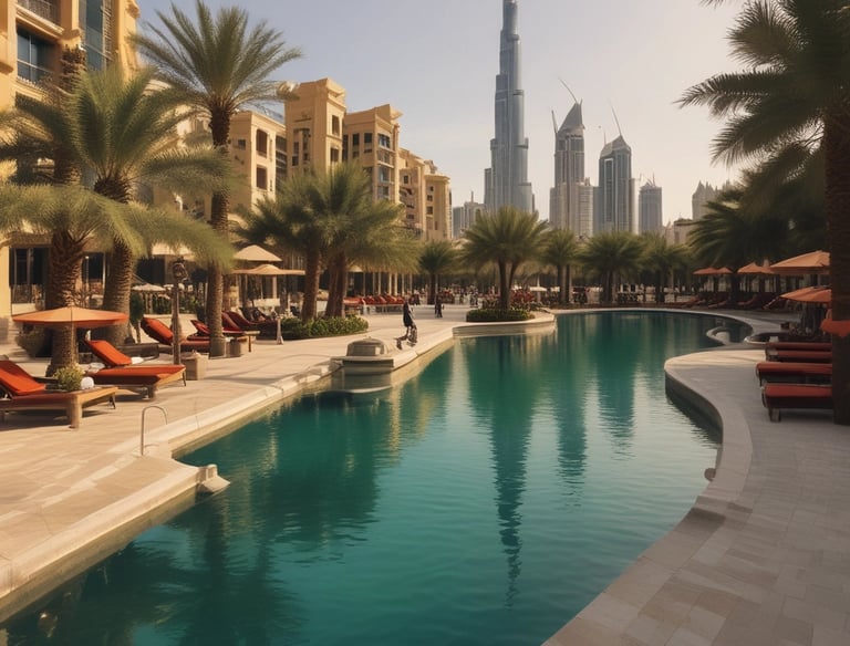 A series of commercial buildings with various store signs in Arabic and English, including automotive parts companies. The buildings are mostly closed with shutters down, and there is a truck and a parked white car in front. The scene is empty with an overcast sky.