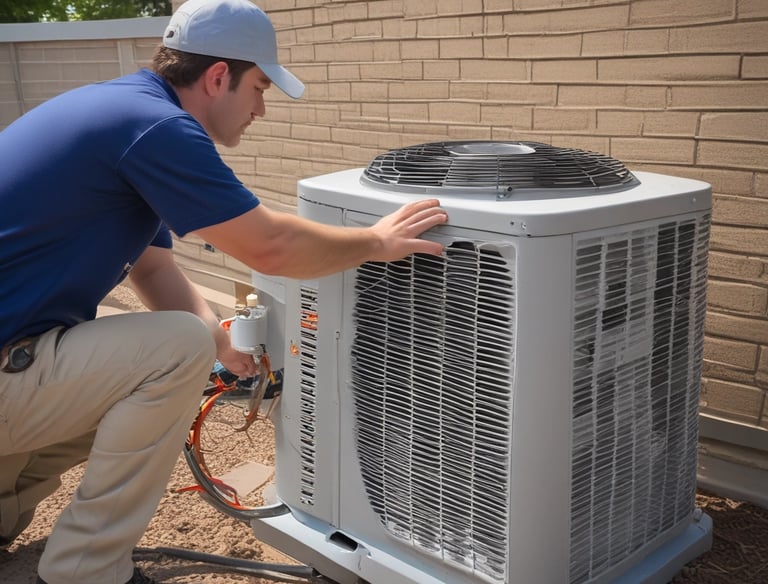 A person wearing a red hard hat and a face mask is working on the ceiling, possibly installing or repairing electrical wiring. The individual is holding tools in their hands and is focused on the task. The wall behind them has partially visible text in large black and red letters.