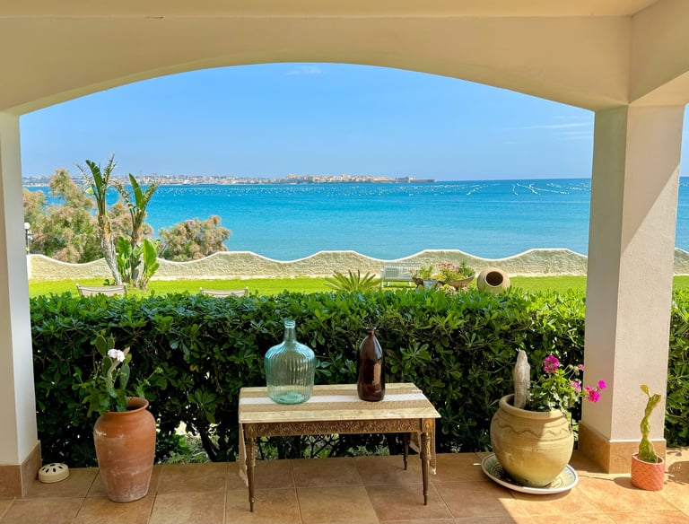Sea view from luxury villa in Sicily overlooking Ortigia and crystal-clear waters