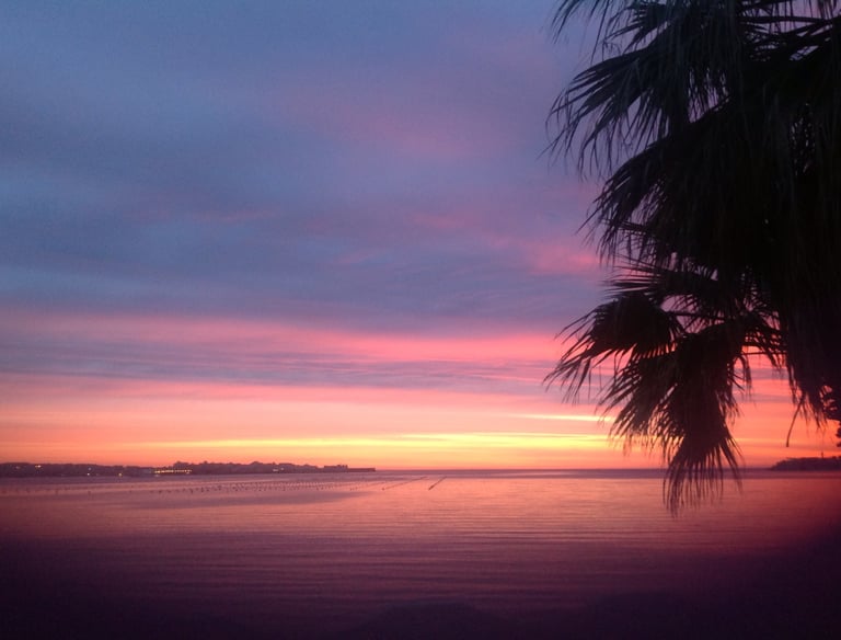 Romantic sunset view from seafront holiday villa in Sicily