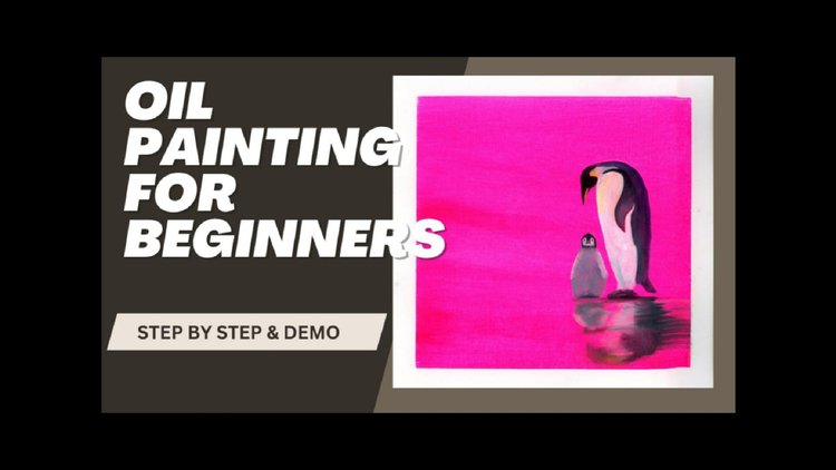 a penguin painting a penguin on a pink background