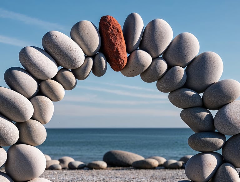 Steinbogen mit rotem Schlussstein als Symbol für die Schlüsselrolle der IP-Strategie