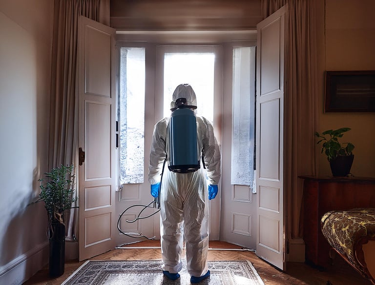 Homme en combinaison de désinfection