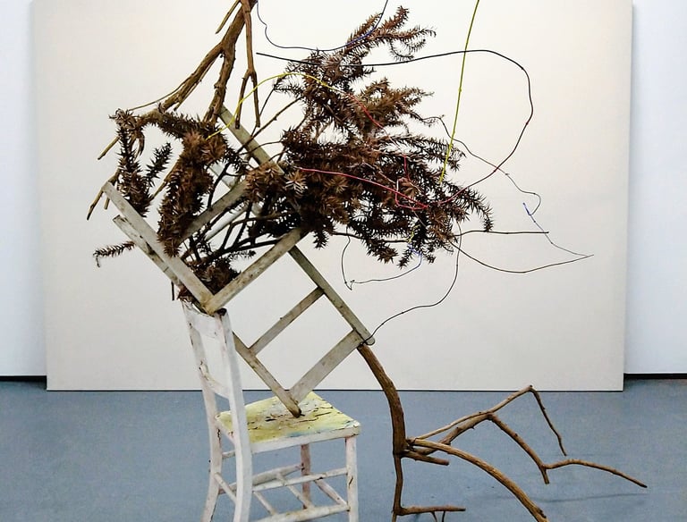 Hedy Leung's 'SWOOSH! POKE! POW! OOF!' Ikebana performance at Open Hand Open Space, Reading