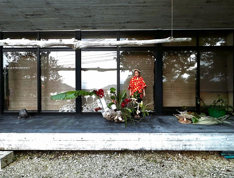 Hedy Leung 'Starlit Ethnobotanical Wonders' Ikebana performance at Ma UMI residencies Ishigaki Japan