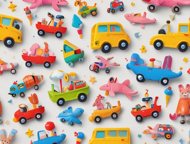Colorful assortment of safe toys for children displayed on a light background.