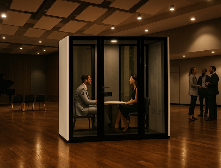 Modern 2-person soundproof office pod for meetings and collaboration