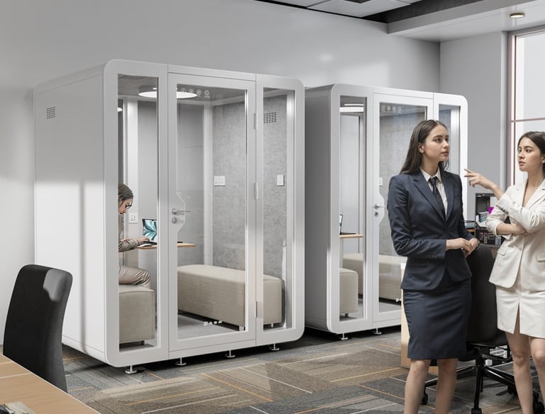 Spacious 2–4 person acoustic pod for team meetings and brainstorming
