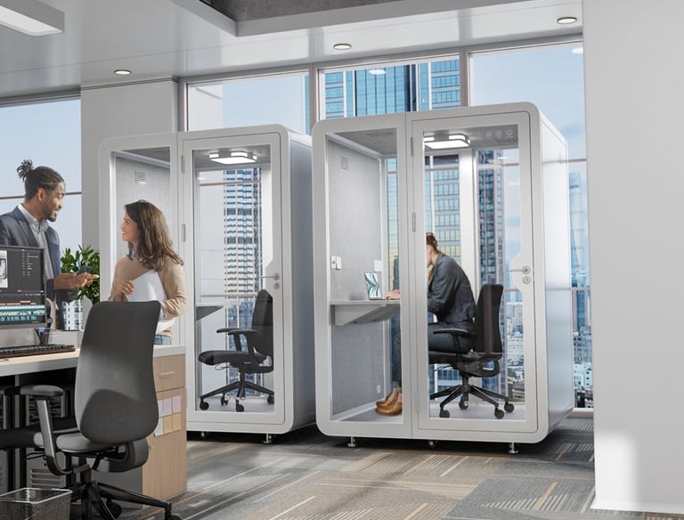 Small acoustic pod for 1–2 people – private office booth