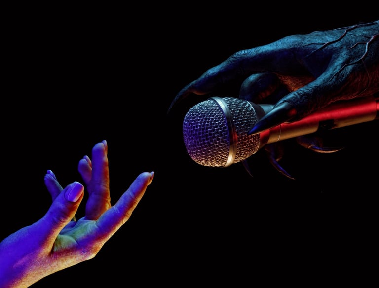 a person holding a microphone and a microphone