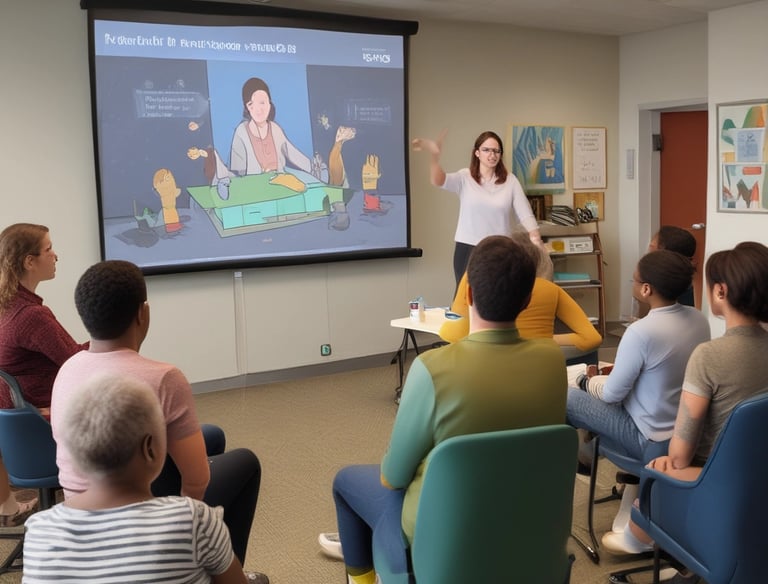 A toddler in a floral-patterned top is being supported by adults holding her hands as she takes steps. One adult is crouched beside her, wearing a striped shirt. The scene conveys a familial and nurturing atmosphere.
