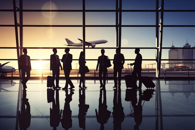 Luxury airport transportation limousine with professional chauffeur assisting passenger with luggage