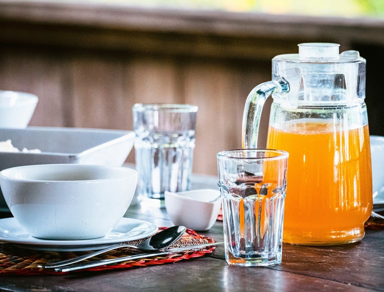 Bed & Breakfast with orange juice in a Hostel.Small Tourism Business Support