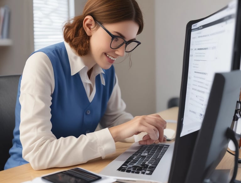 A hand holding a remote control points towards a large TV screen with the Universal logo displayed. The room includes a wooden shelf with books and a plant, and appears cozy and lived-in.