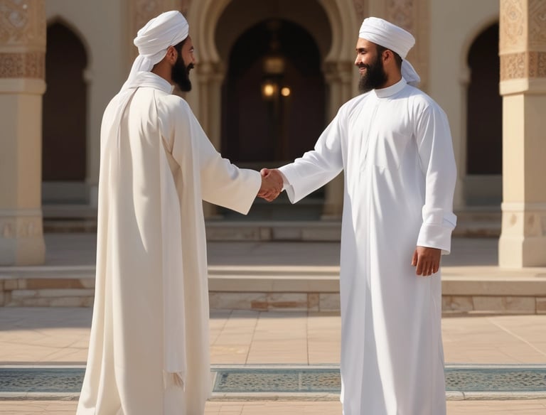 A handshake between a brand representative and an influencer in a creative workspace.