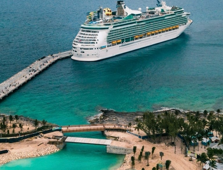 a cruise ship docked at a dock with a cruise ship
