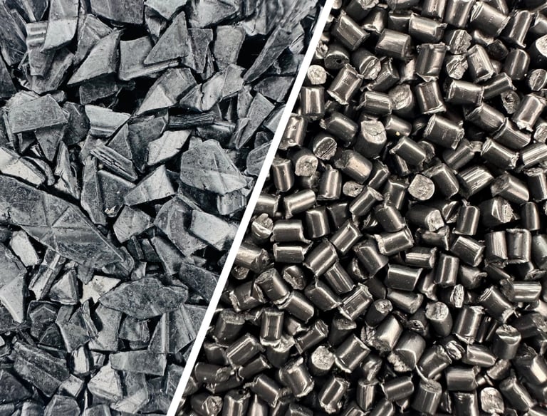 Material antes y despues de ser peletizado