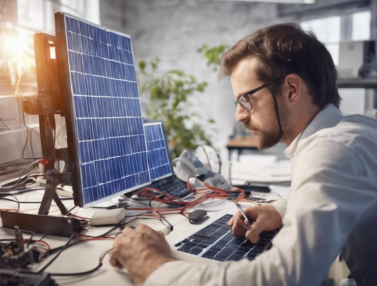 Persona che lavora ad un progetto fotovoltaico al PC