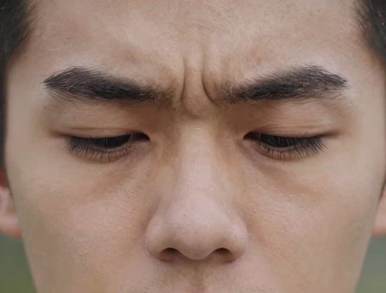 Focus on the delicate eye area showing subtle crow's feet.